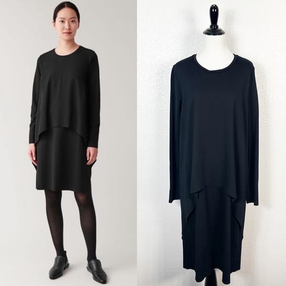COS Dresses & Skirts - COS Women's Black Jersey Circle Cut Overlay Long Sleeve Dress Size Medium
